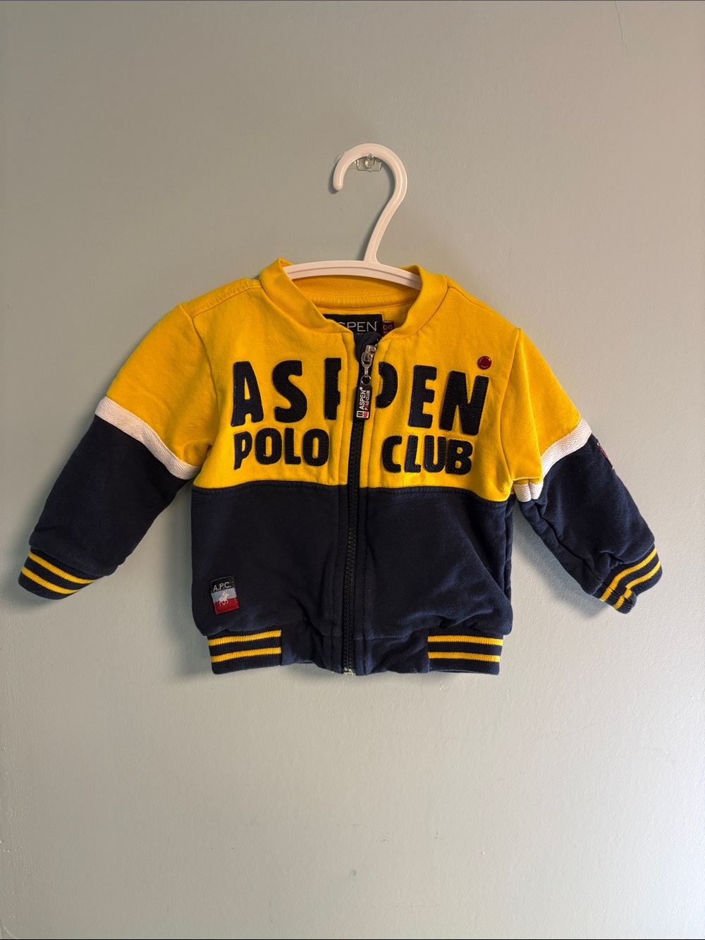 Aspen Polo Club Yellow & Navy Zip Up Sweatshirt, Baby Boy 6months